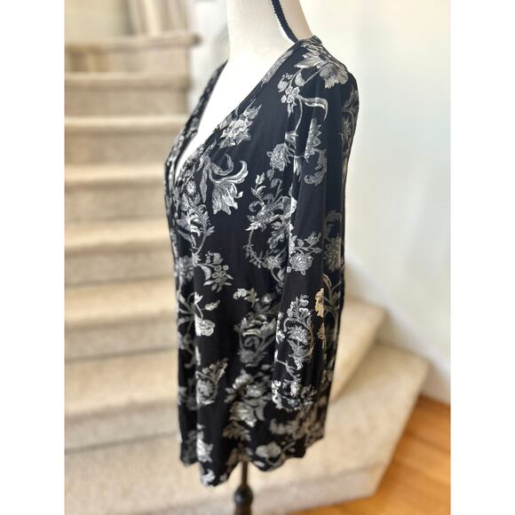 Lucky Brand Black & Grey Floral Tunic Blouse - Picture 3 of 7